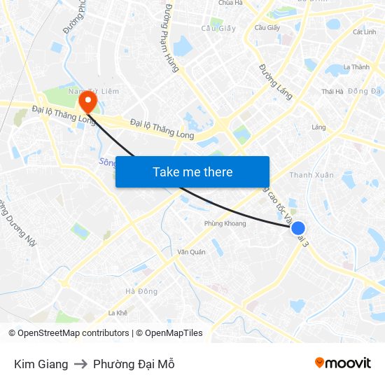 Kim Giang to Phường Đại Mỗ map