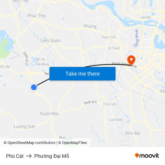 Phú Cát to Phường Đại Mỗ map