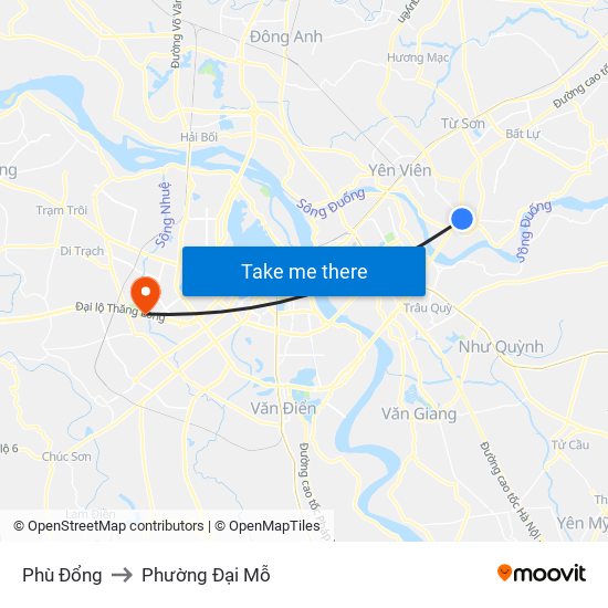 Phù Đổng to Phường Đại Mỗ map