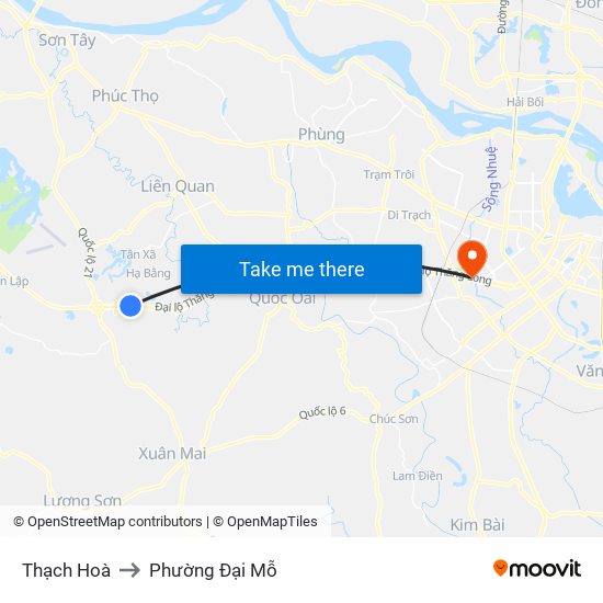 Thạch Hoà to Phường Đại Mỗ map