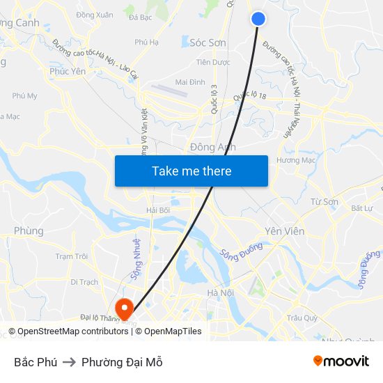 Bắc Phú to Phường Đại Mỗ map