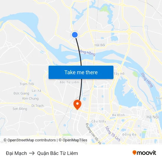 Đại Mạch to Quận Bắc Từ Liêm map