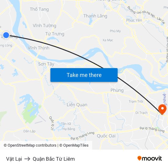 Vật Lại to Quận Bắc Từ Liêm map