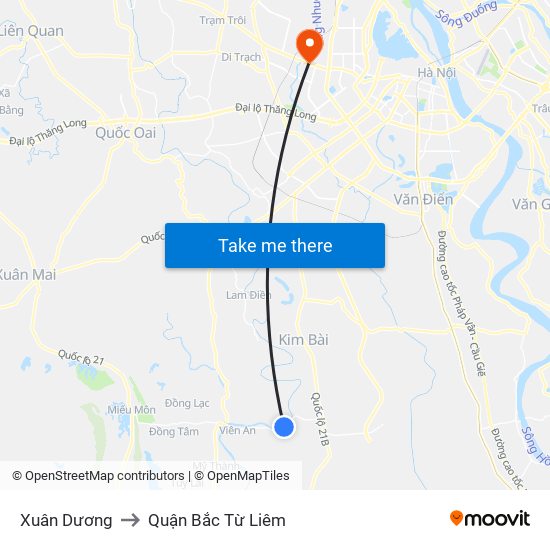 Xuân Dương to Quận Bắc Từ Liêm map