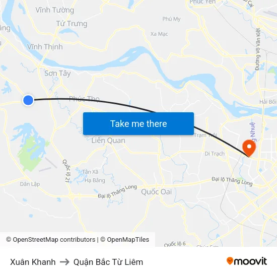 Xuân Khanh to Quận Bắc Từ Liêm map