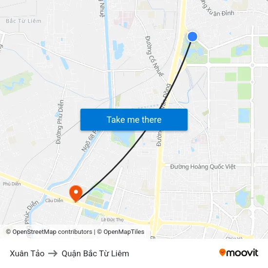 Xuân Tảo to Quận Bắc Từ Liêm map