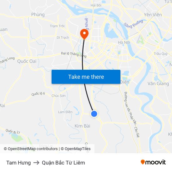 Tam Hưng to Quận Bắc Từ Liêm map