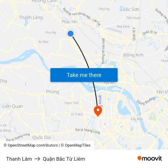 Thanh Lâm to Quận Bắc Từ Liêm map