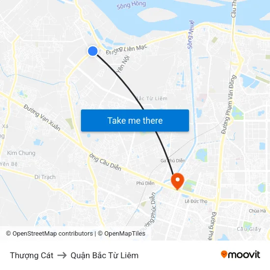 Thượng Cát to Quận Bắc Từ Liêm map
