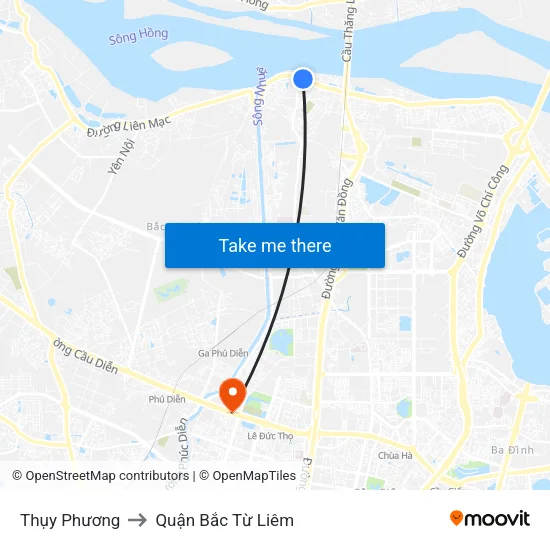 Thụy Phương to Quận Bắc Từ Liêm map