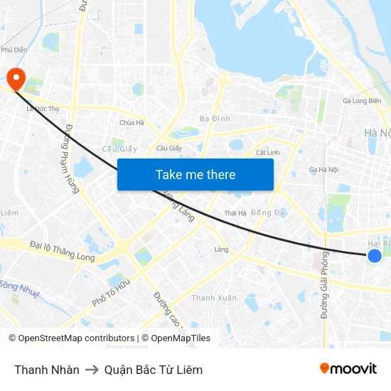 Thanh Nhàn to Quận Bắc Từ Liêm map