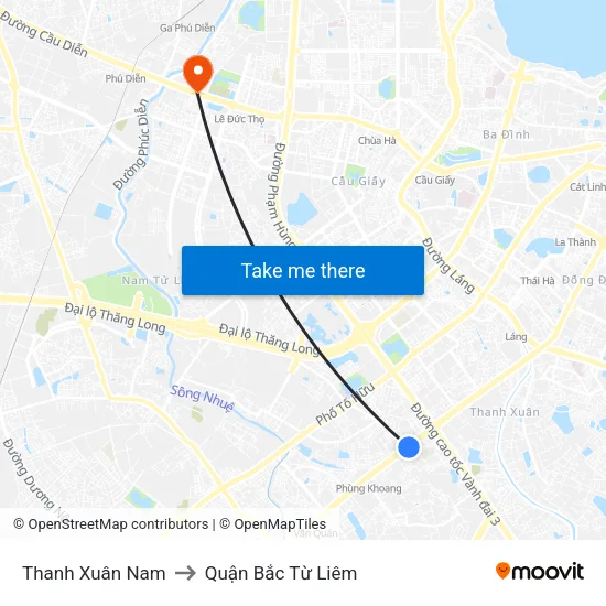 Thanh Xuân Nam to Quận Bắc Từ Liêm map