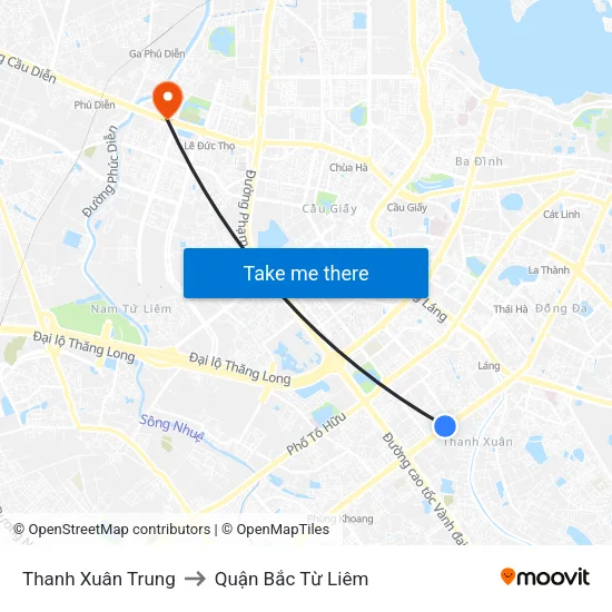 Thanh Xuân Trung to Quận Bắc Từ Liêm map
