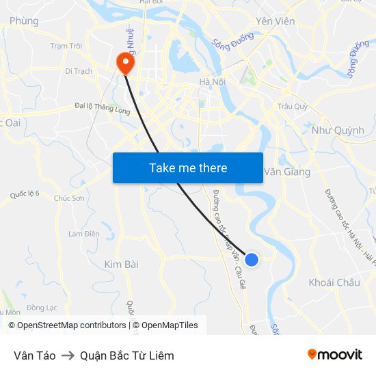 Vân Tảo to Quận Bắc Từ Liêm map