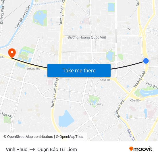 Vĩnh Phúc to Quận Bắc Từ Liêm map