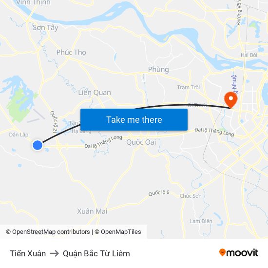 Tiến Xuân to Quận Bắc Từ Liêm map