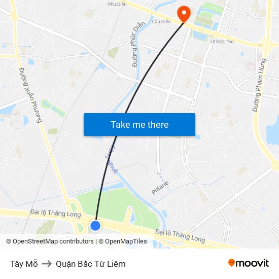 Tây Mỗ to Quận Bắc Từ Liêm map