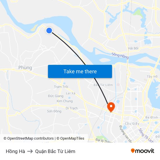 Hồng Hà to Quận Bắc Từ Liêm map