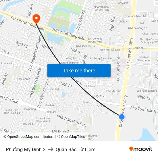 Phường Mỹ Đình 2 to Quận Bắc Từ Liêm map
