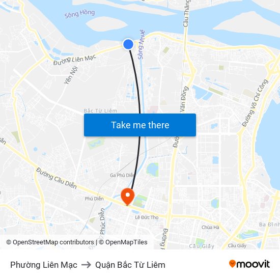 Phường Liên Mạc to Quận Bắc Từ Liêm map