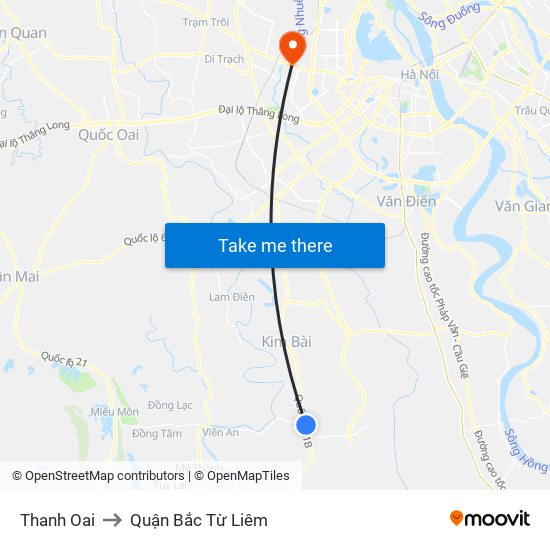 Thanh Oai to Quận Bắc Từ Liêm map
