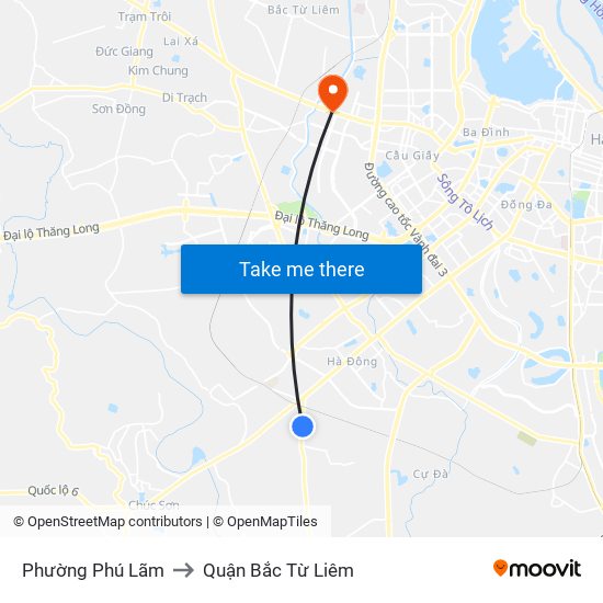 Phường Phú Lãm to Quận Bắc Từ Liêm map