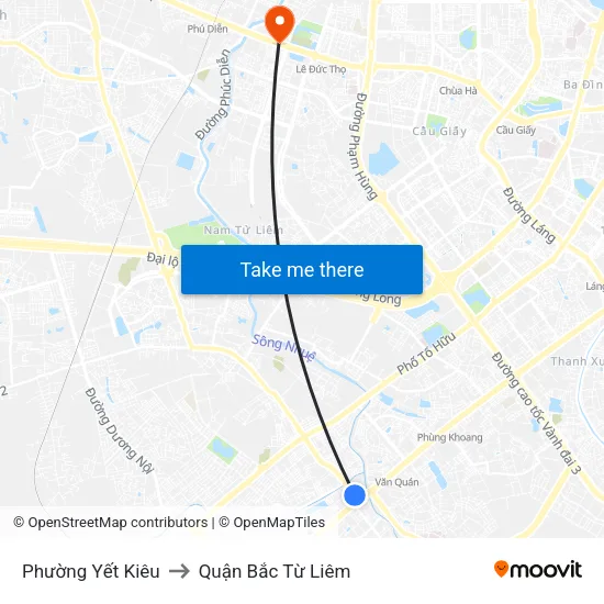 Phường Yết Kiêu to Quận Bắc Từ Liêm map