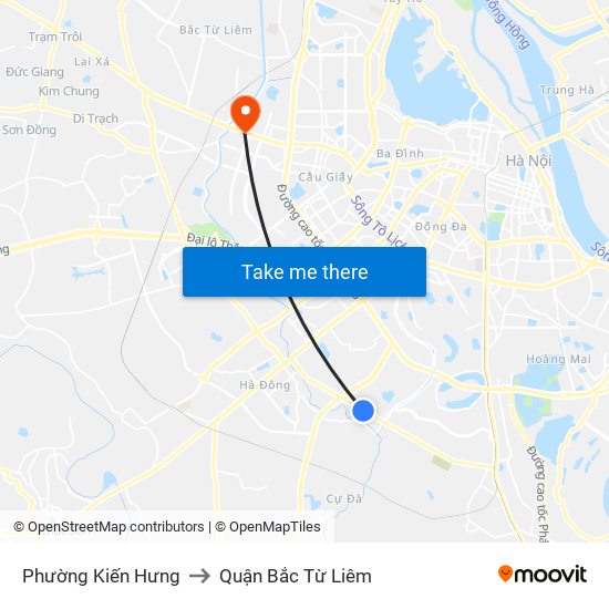 Phường Kiến Hưng to Quận Bắc Từ Liêm map