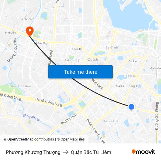 Phường Khương Thượng to Quận Bắc Từ Liêm map