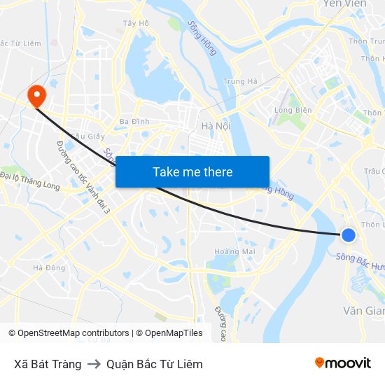 Xã Bát Tràng to Quận Bắc Từ Liêm map