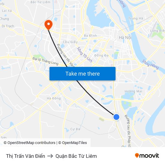 Thị Trấn Văn Điển to Quận Bắc Từ Liêm map