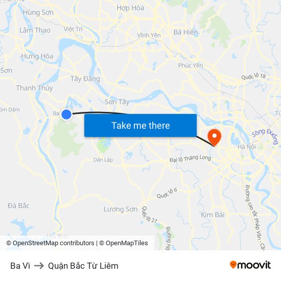 Ba Vì to Quận Bắc Từ Liêm map