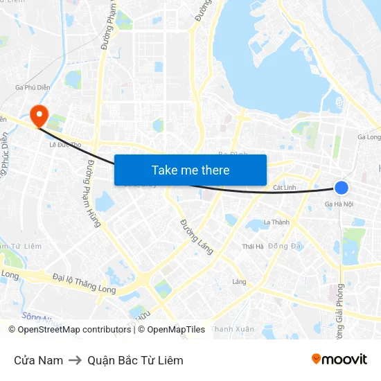 Cửa Nam to Quận Bắc Từ Liêm map