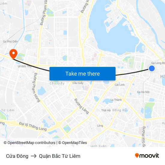 Cửa Đông to Quận Bắc Từ Liêm map