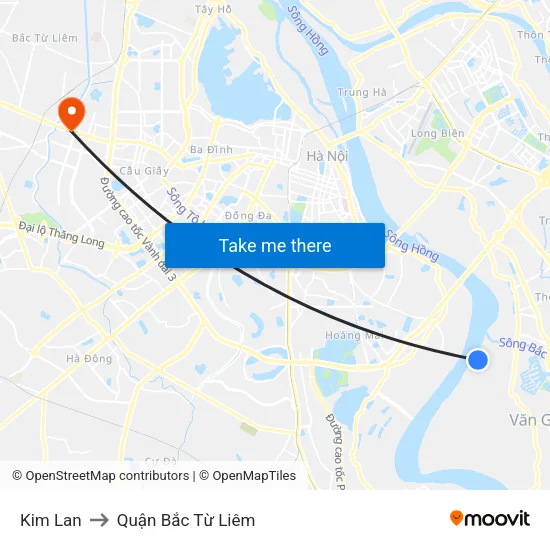 Kim Lan to Quận Bắc Từ Liêm map