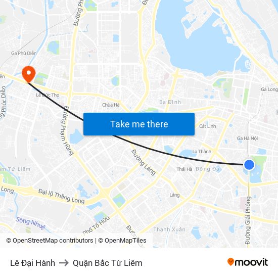 Lê Đại Hành to Quận Bắc Từ Liêm map