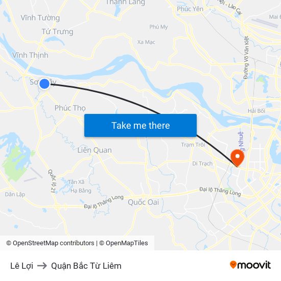 Lê Lợi to Quận Bắc Từ Liêm map