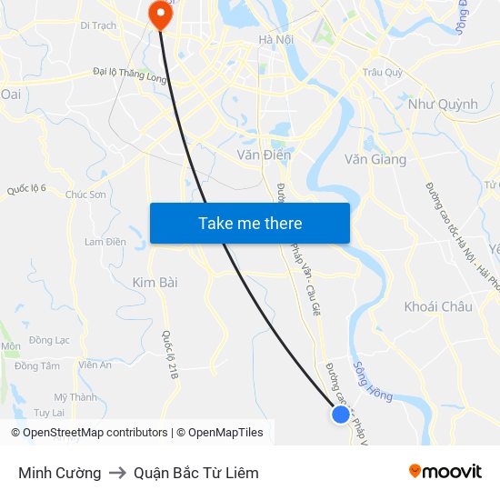 Minh Cường to Quận Bắc Từ Liêm map