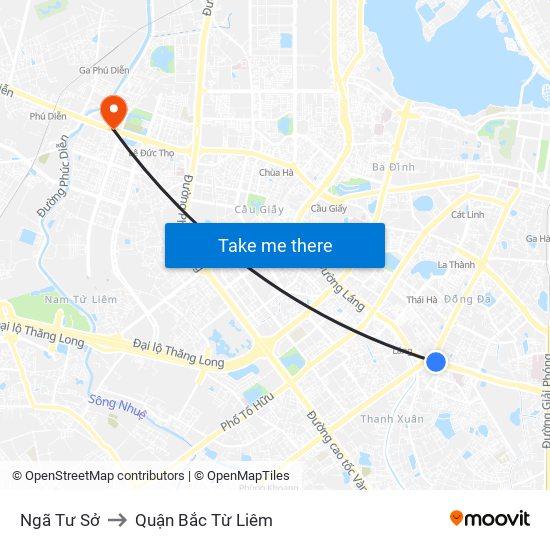 Ngã Tư Sở to Quận Bắc Từ Liêm map