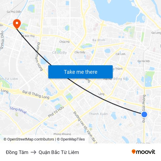 Đồng Tâm to Quận Bắc Từ Liêm map