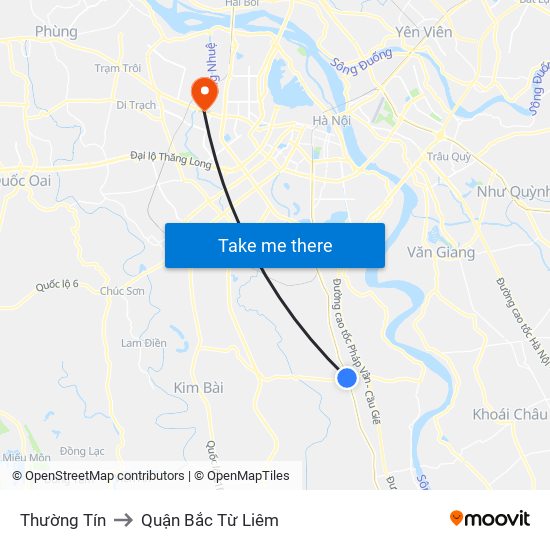 Thường Tín to Quận Bắc Từ Liêm map