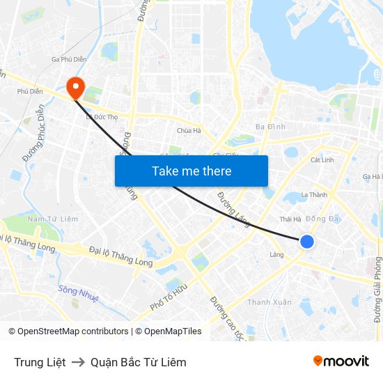 Trung Liệt to Quận Bắc Từ Liêm map