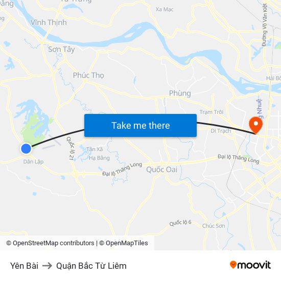 Yên Bài to Quận Bắc Từ Liêm map