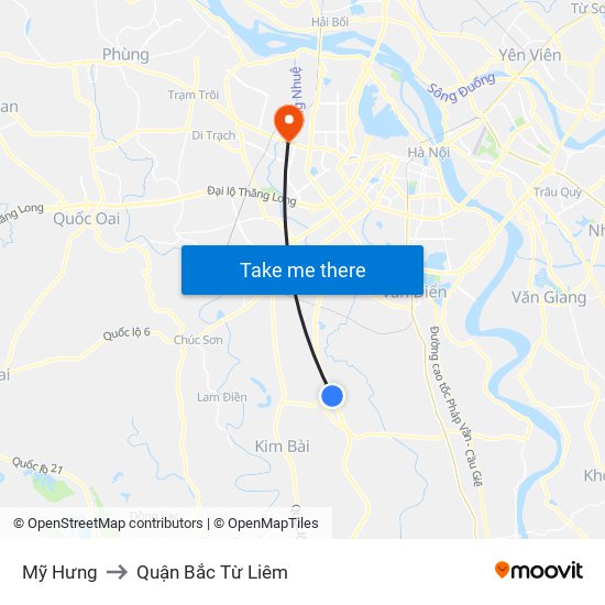 Mỹ Hưng to Quận Bắc Từ Liêm map