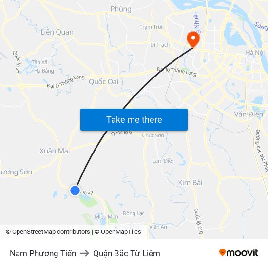 Nam Phương Tiến to Quận Bắc Từ Liêm map