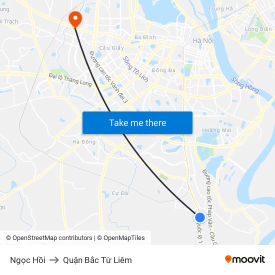 Ngọc Hồi to Quận Bắc Từ Liêm map