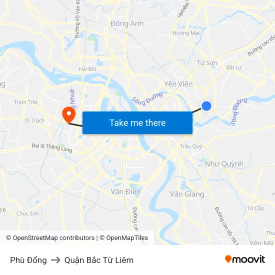 Phù Đổng to Quận Bắc Từ Liêm map