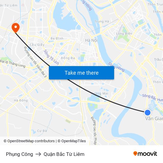 Phụng Công to Quận Bắc Từ Liêm map