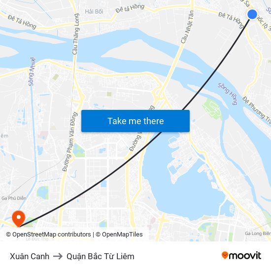 Xuân Canh to Quận Bắc Từ Liêm map