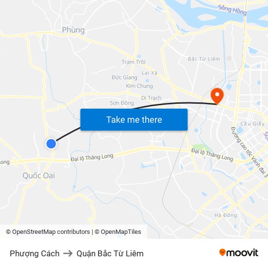 Phượng Cách to Quận Bắc Từ Liêm map